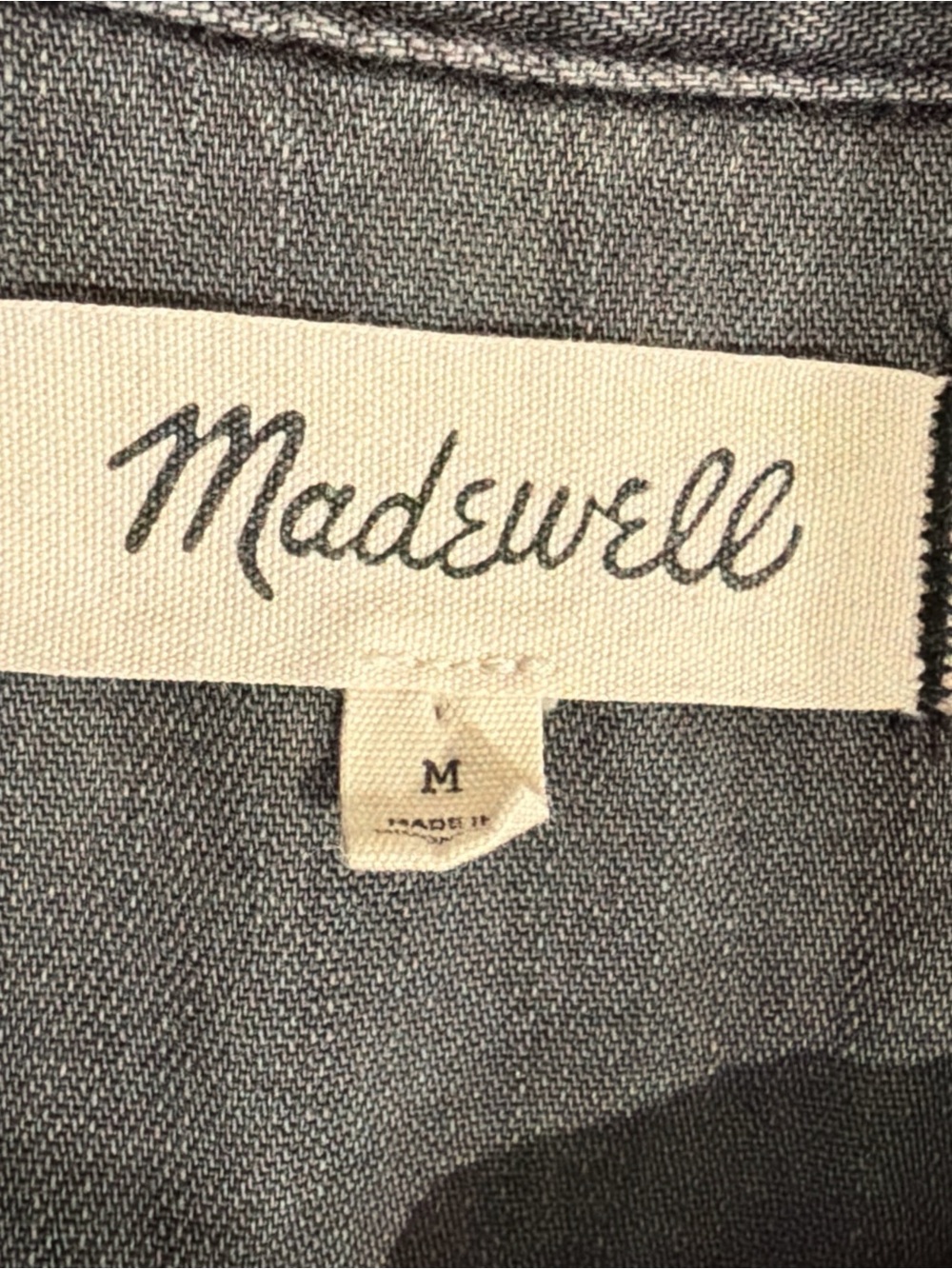 Madewell Denim Popover Shirt Dress Medium Charcoal Gray Utility Cotton Mini - Picture 5 of 6